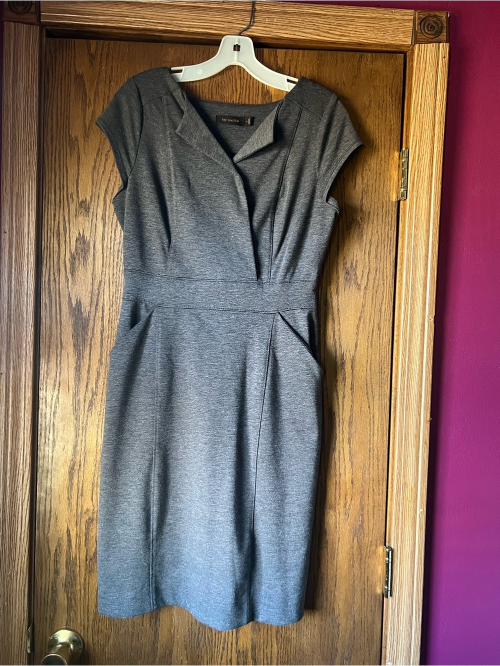 The Limited Heather Gray Cap-Sleeve Midi Sheath Dress